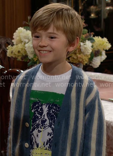 Harrison’s border collie t-shirt and striped cardigan on The Young and the Restless
