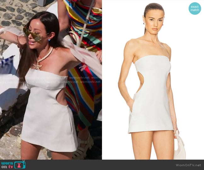 Helsa The Heavy Crepe Cut Out Dress in Ivory worn by Angie Katsanevas on The Real Housewives of Salt Lake City