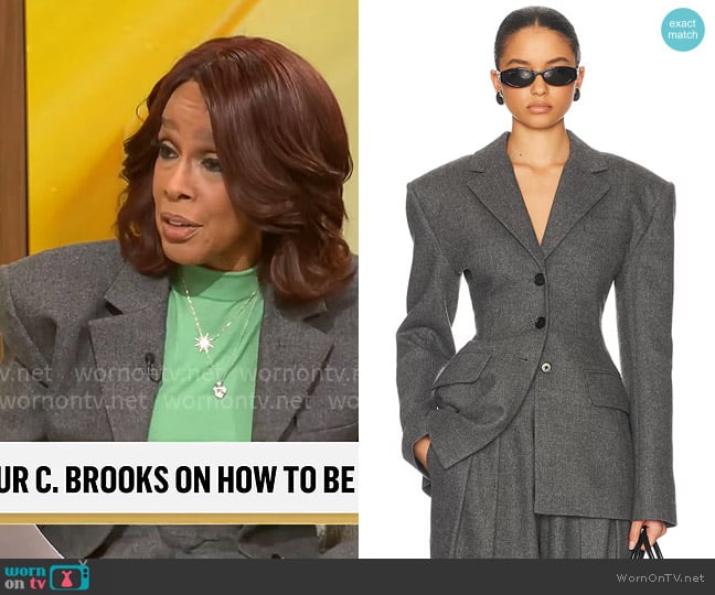 Helsa The Tweed S Curve Blazer in Charcoal Melange worn by Gayle King on CBS Mornings