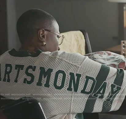 Hen's green stripe mesh top on 9-1-1