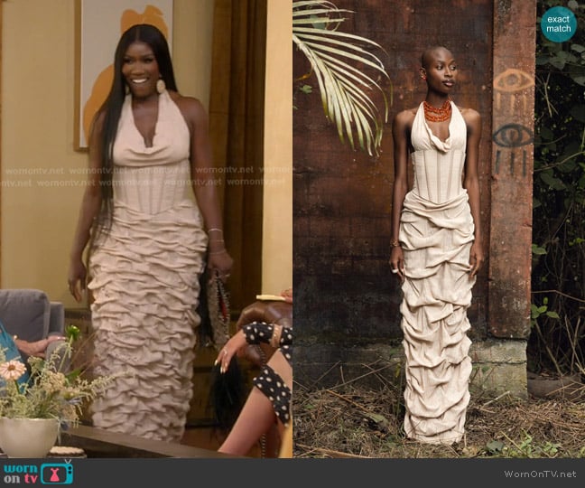 Hertunba The Omoye Draped Corset Dress worn by Bozoma Saint John on The Real Housewives of Beverly Hills