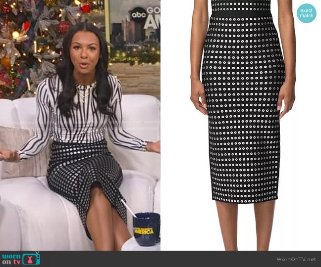 Hervé Léger The Carina Skirt worn by Malika Andrews on Good Morning America