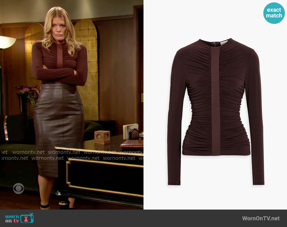 Herve Leger Veronica Top in Walnut worn by Phyllis Summers (Michelle Stafford) on The Young and the Restless