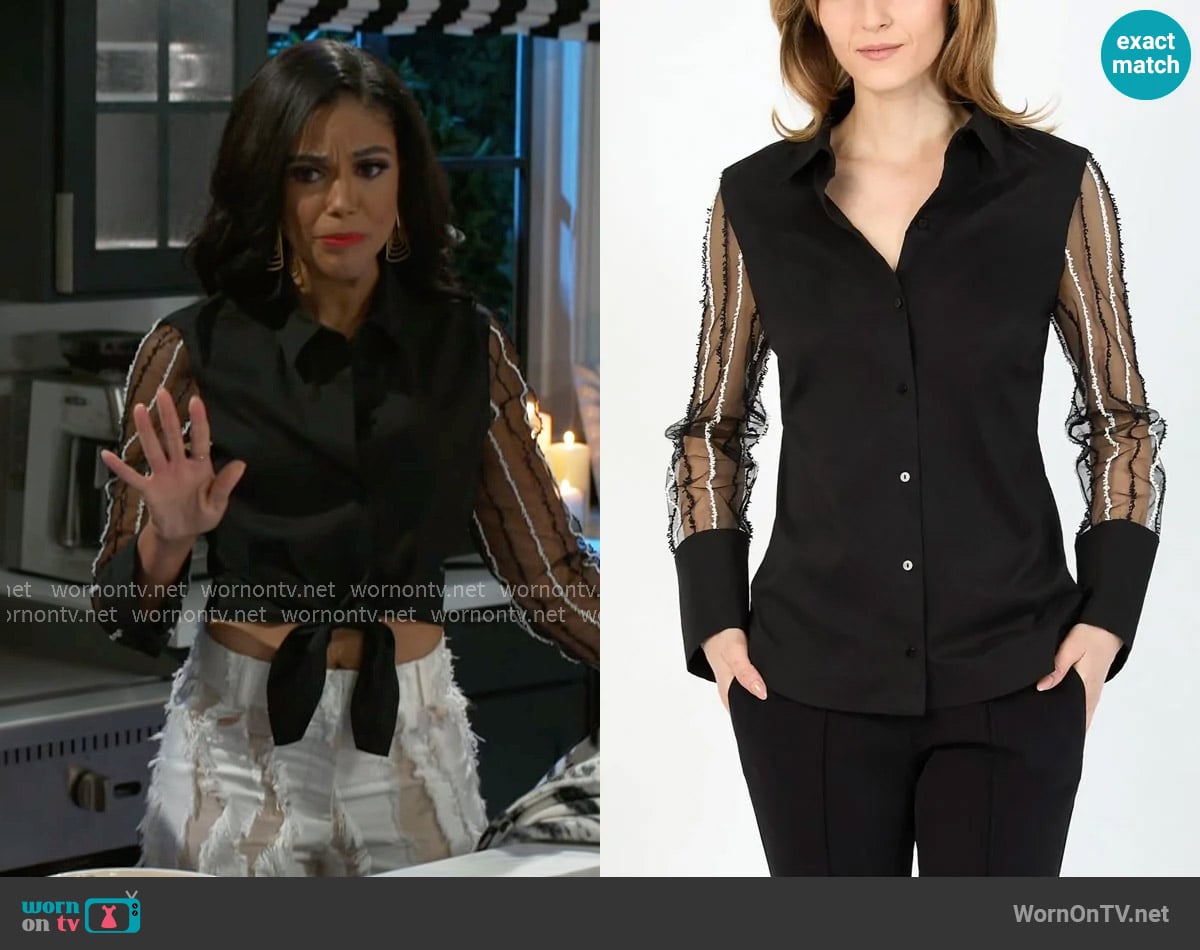 Hilton Hollis Ceramica Poplin with Applique Tulle Shirt worn by Dani Dupree (Karla Mosley) on Beyond the Gates