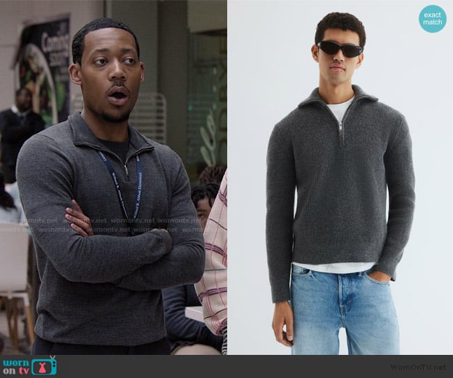 Gregory’s gray sweater on Abbott Elementary