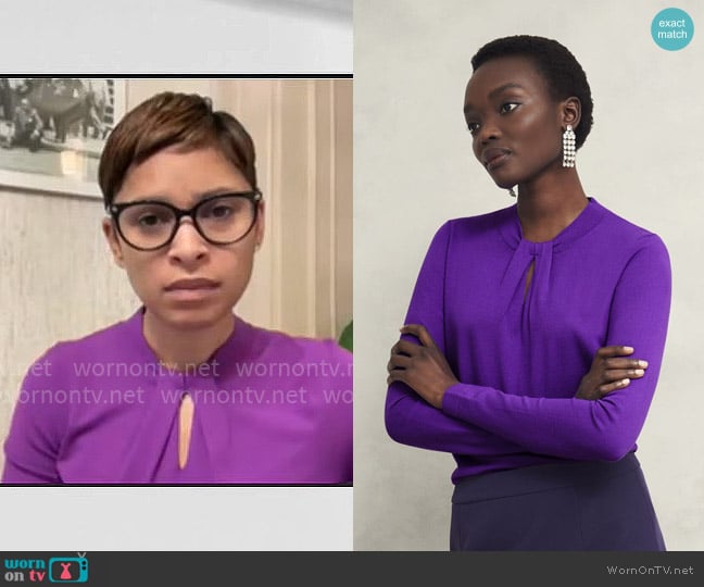 Hobbs Effie Sweater in Amaranth Purple worn by Jericka Duncan on CBS Mornings