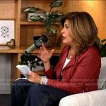 Hoda’s red leather moto jacket and side stripe jeans on Today