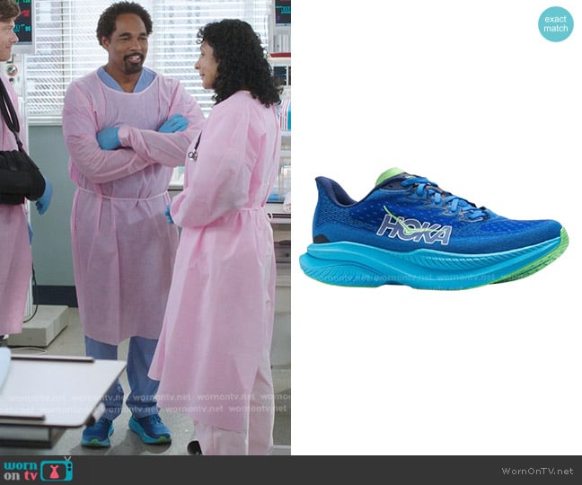 Hoka Mach 6 in Virtual Blue/Bellwether Blue worn by Dr. Ben Warren (ason George) on Greys Anatomy