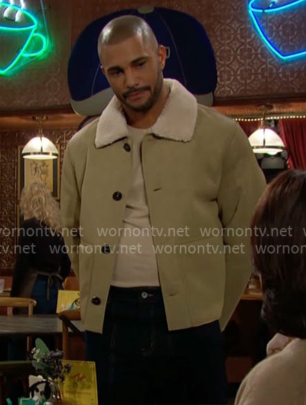 Holden's tan leather and sherpa jacket on The Young and the Restless