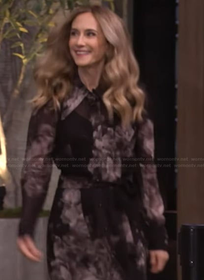 Holly Hunter's black floral maxi shirtdress on Live with Kelly and Mark