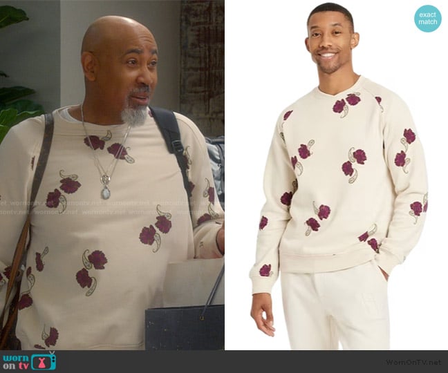 Houston White Floral Print Sweatshirt worn by Frank (Lamont Thompson) on The Upshaws
