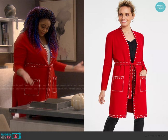 I.N.C. International Concepts Studded Cardigan worn by Carol (Kim Coles) on The Upshaws