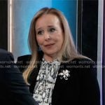 Laura’s black and white printed tie-neck blouse on General Hospital