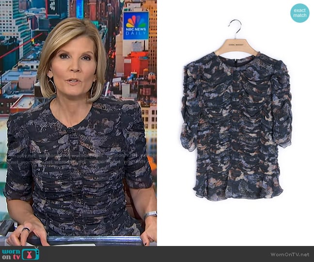 Isabel Marant Frill Effect Short Sleeve Top worn by Kate Snow on NBC News Daily