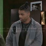 Izaiah’s grey patch jacket on Beyond the Gates