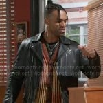 Izaiah’s ombre cardigan and leather jacket on Beyond the Gates