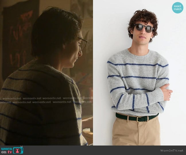 J. Crew Brushed Wool Crewneck Sweater in Stripe worn by Mike Wheeler (Finn Wolfhard) on Stranger Things