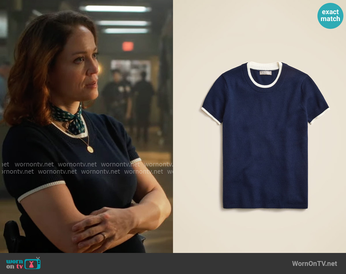 J. Crew Carolyn layered sweater-tee in merino wool worn by Angie Polaski (Erika Christensen) on Will Trent