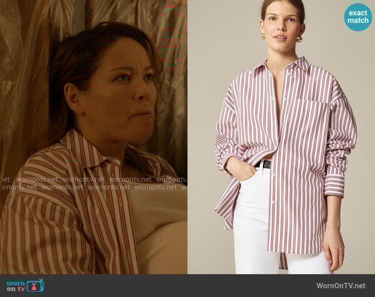 J. Crew Étienne oversized shirt in striped cotton poplin in White Red worn by Angie Polaski (Erika Christensen) on Will Trent