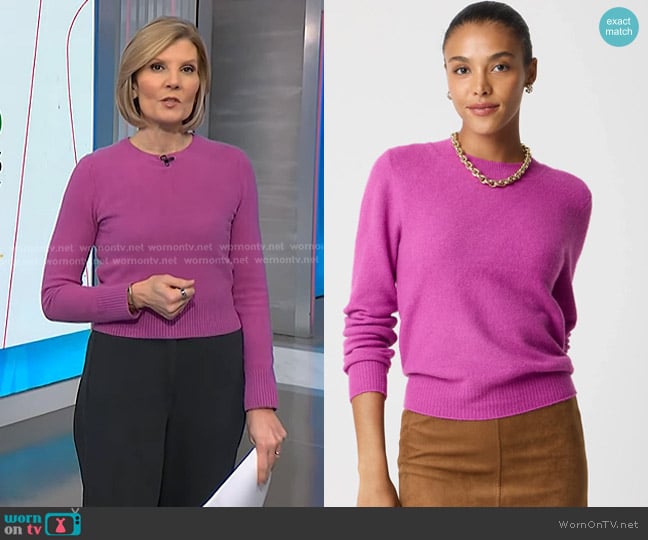 J. Crew Extra-Soft Crewneck Sweater in Heather Royal Fuchsia worn by Kate Snow on NBC News Daily