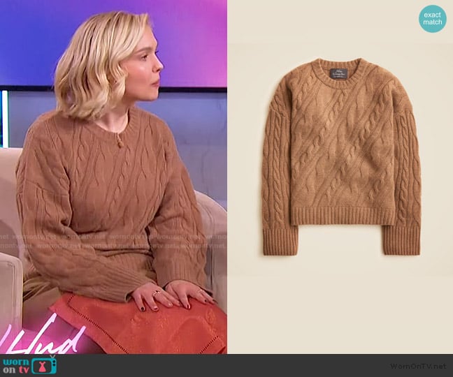 J. Crew Spring Street cashmere twisted cable-knit sweater worn by Courtney Cook on The Jennifer Hudson Show