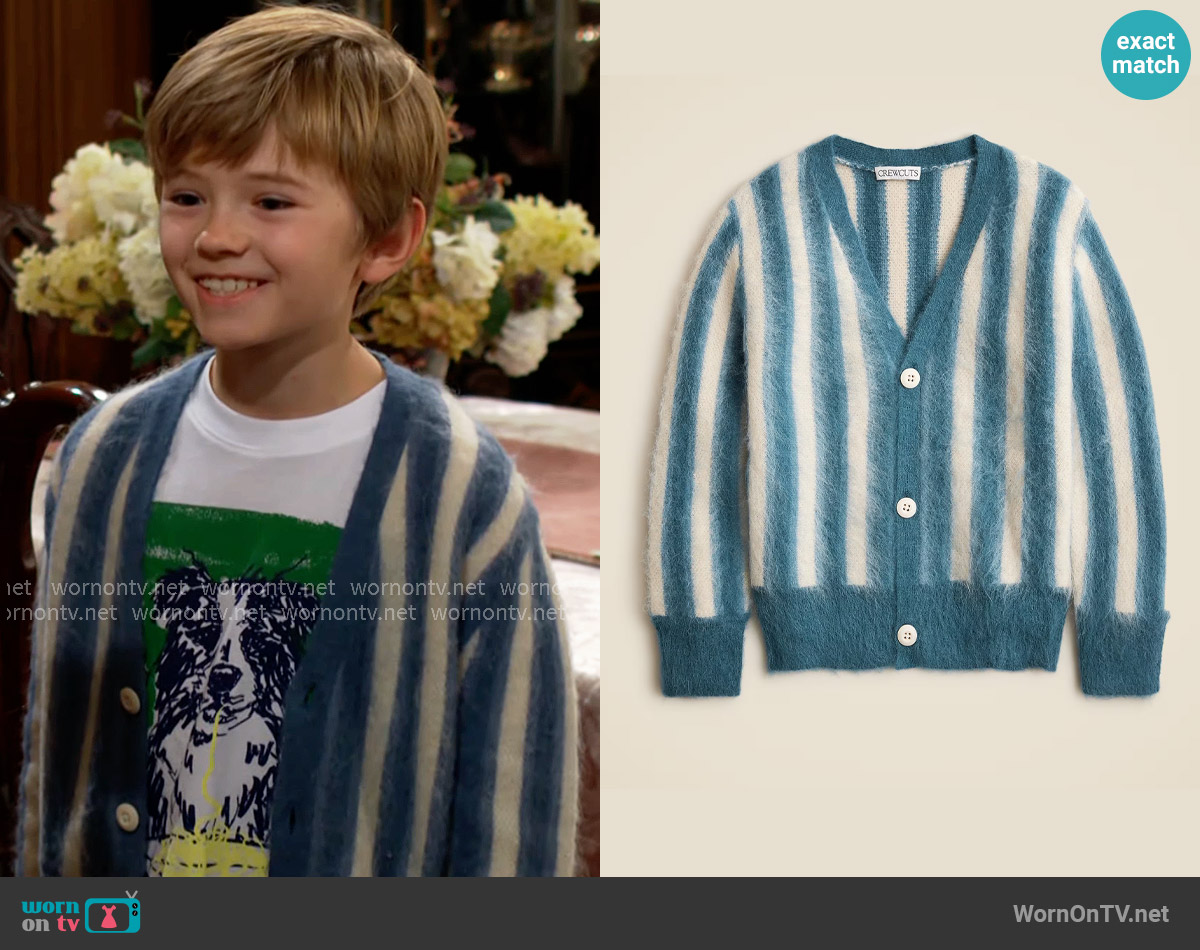 J. Crew Wool-blend cardigan in stripe worn by Harrison Abbott (Redding Munsell) on The Young and the Restless