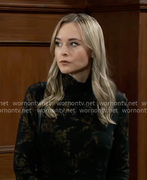 Jacida’s black printed midi dress on General Hospital