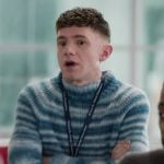 Jacob’s blue striped mohair sweater on Abbott Elementary