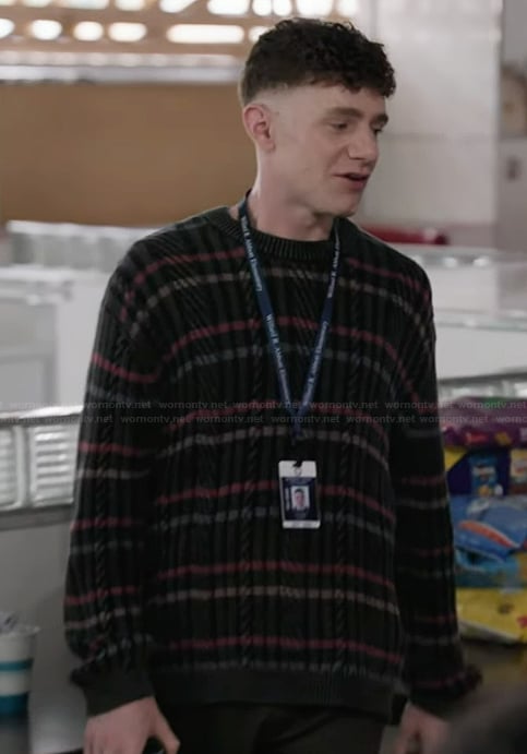 Jacob’s black stripe sweater on Abbott Elementary