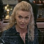 Jan’s navy printed shirt on Beyond the Gates