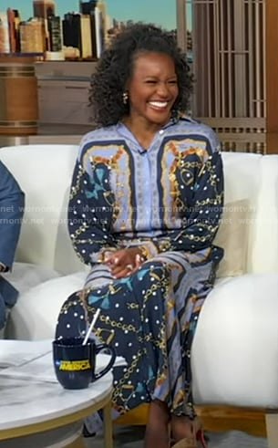 Janai’s blue print blouse and skirt on Good Morning America