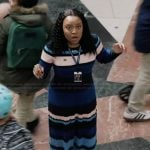Janine’s blue stripe knit dress on Abbott Elementary
