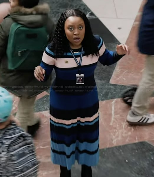 Janine's blue stripe knit dress on Abbott Elementary