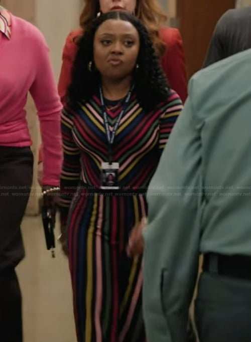 Janine’s rainbow stripe dress on Abbott Elementary