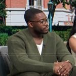 Jarrett Austin Brown’s green cardigan on Access Hollywood