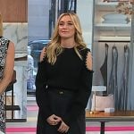 Jasmine Snow’s black cold-shoulder sweater and wide leg pants on Today