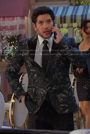Javi's black animal print blazer on Days of our Lives