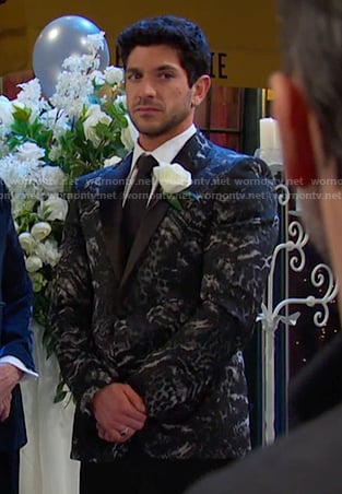 Javi's black animal print blazer on Days of our Lives