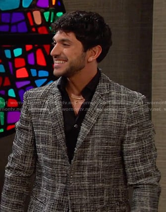 Javi’s black plaid blazer jacket on Days of our Lives
