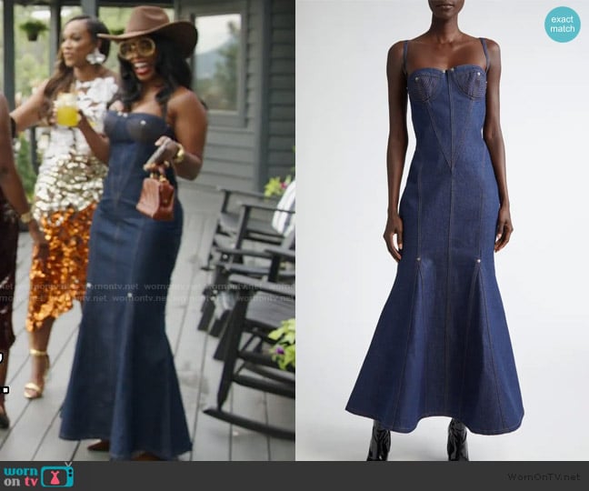Jean Paul Gaultier Denim Mermaid Maxi Dress worn by Keiarna Stewart on The Real Housewives of Potomac