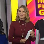 Jenna’s red tie waist mock neck dress on Today