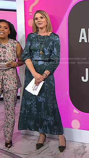 Jenna’s teal green floral blouse and skirt on Today