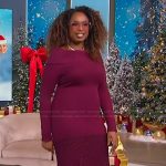 Jennifer’s burgundy off shoulder dress on The Jennifer Hudson Show