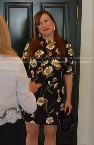 Jennifer's black floral shift dress on The Real Housewives of Beverly Hills