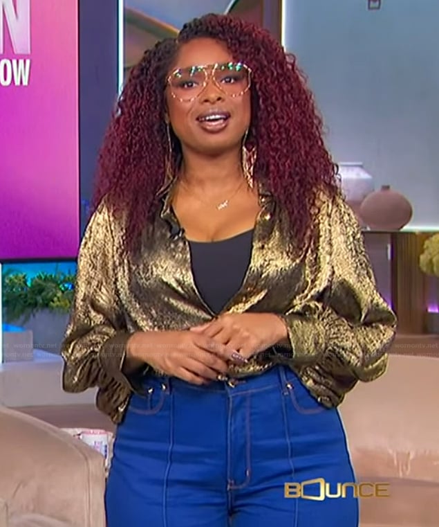 Jennifer’s gold metallic blouse on The Jennifer Hudson Show