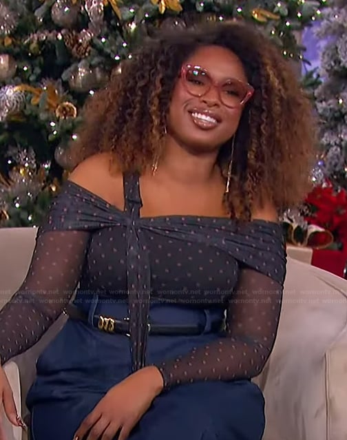 Jennifer's polka dot cold shoulder top on The Jennifer Hudson Show