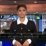 Jericka's black collared button front dress on CBS Evening News