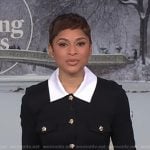 Jericka’s black collared button front dress on CBS Evening News