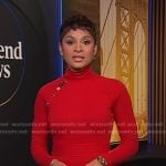 Jericka’s red button detail dress on CBS Evening News