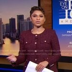 Jericka's red tweed jacket and mini skirt on CBS Evening News
